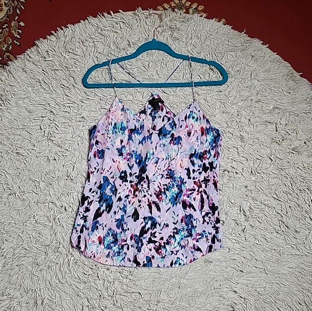 Womens J.Crew Silk Cami Carrie Blouse Tank Top Camisole Size 2 Artsy Print ✨️💫